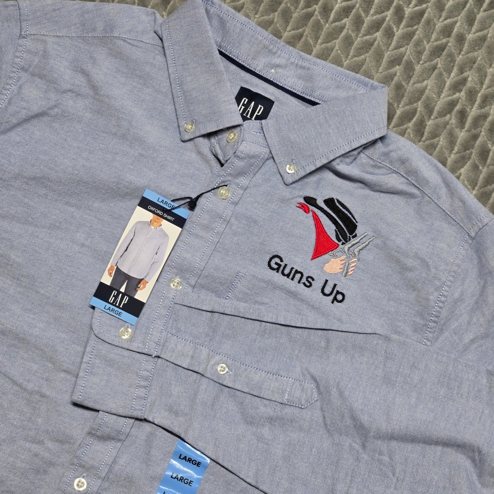 GAP Mens Oxford Shirt Light Blue Texas Tech Guns Up Masked Rider Large NWT